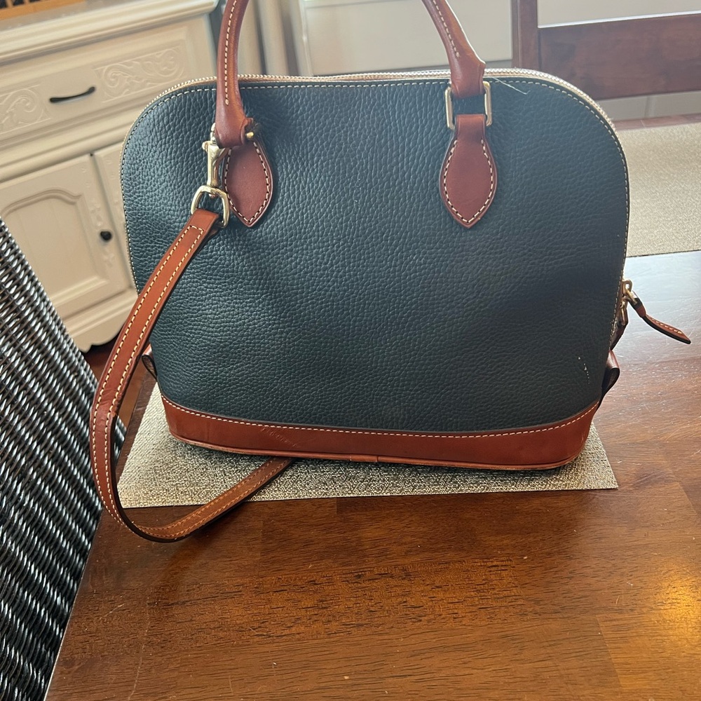 Dooney & Bourke Brown and Blue Leather Satchel - Picture 3 of 8